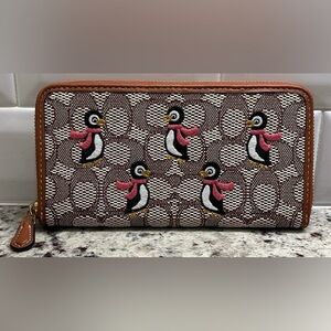 Coach Brown and Cream Wallet with Penguin Design NWT